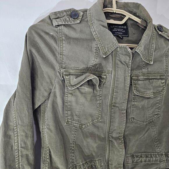 Lucky Brand Utility Jacket Military Green Zip Pockets Womens Small Cinch Waist - Picture 3 of 15
